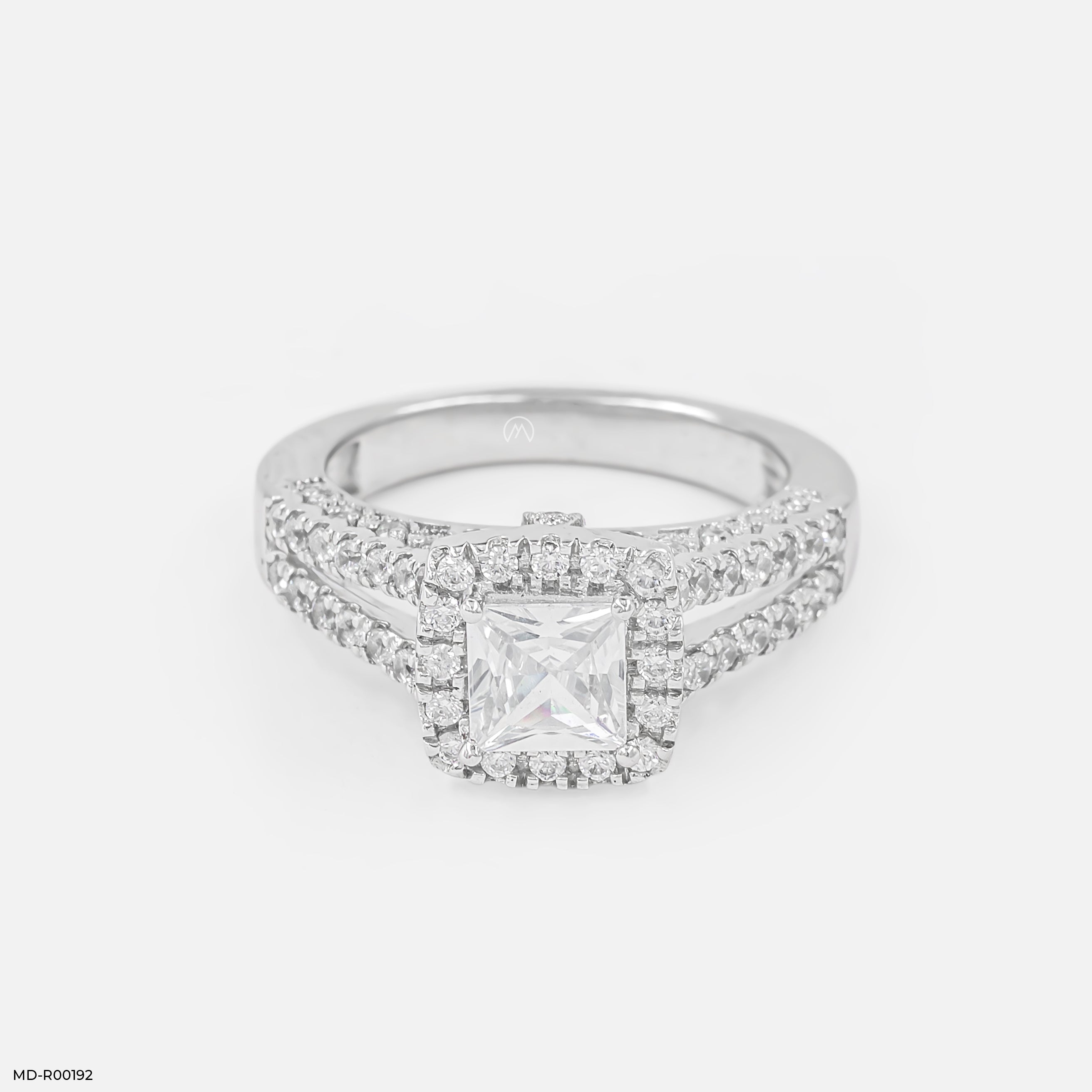 1 Carat Princess Cut Solitaire Halo Ring 18K White Gold