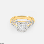 1 Carat Princess Cut Solitaire Halo Ring 9K Yellow Gold