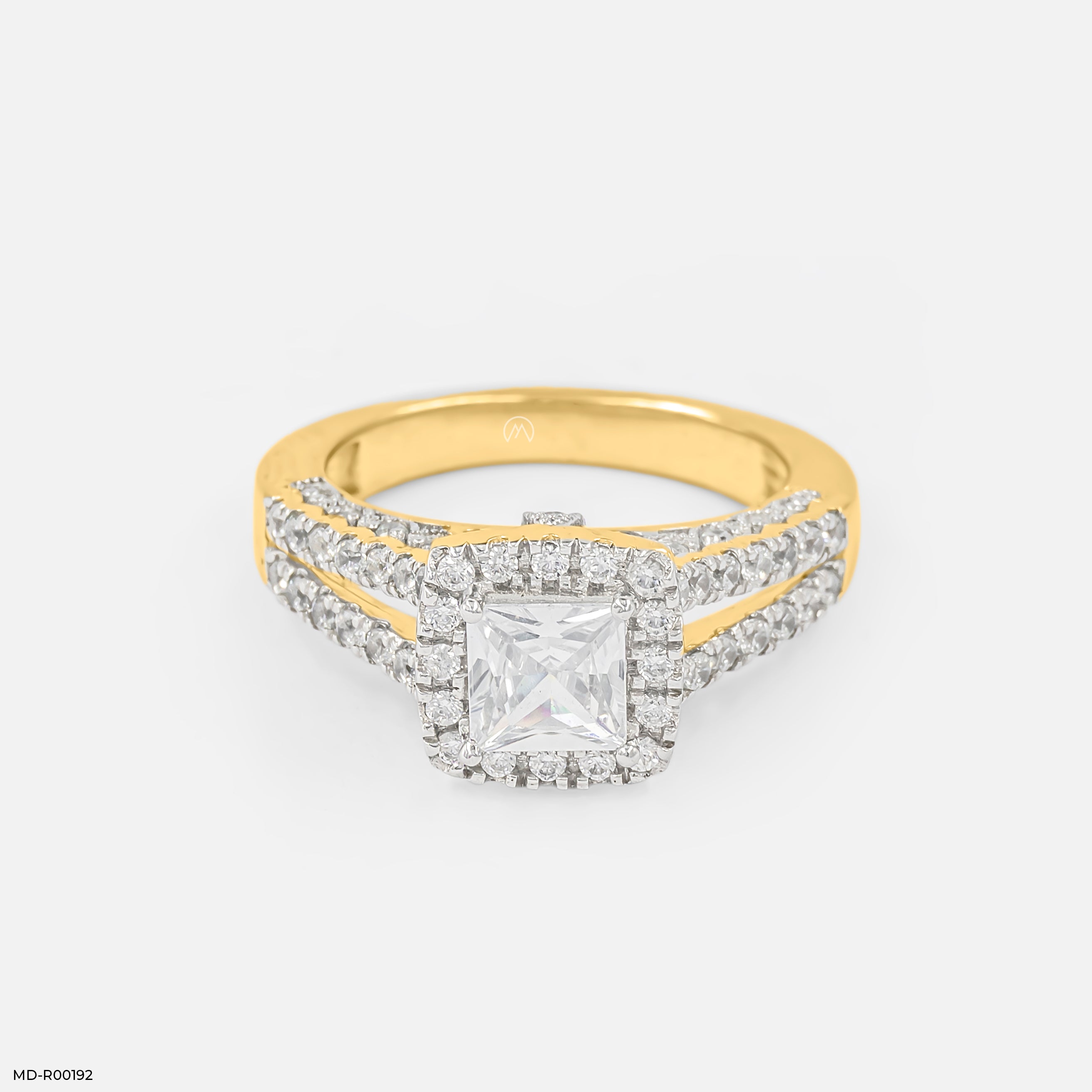 1 Carat Princess Cut Solitaire Halo Ring 18K Yellow Gold