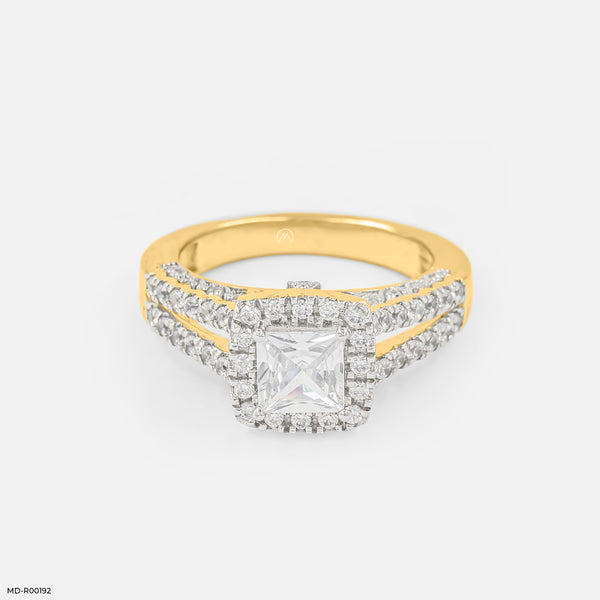 1 Carat Princess Cut Solitaire Halo Ring 18K Yellow Gold