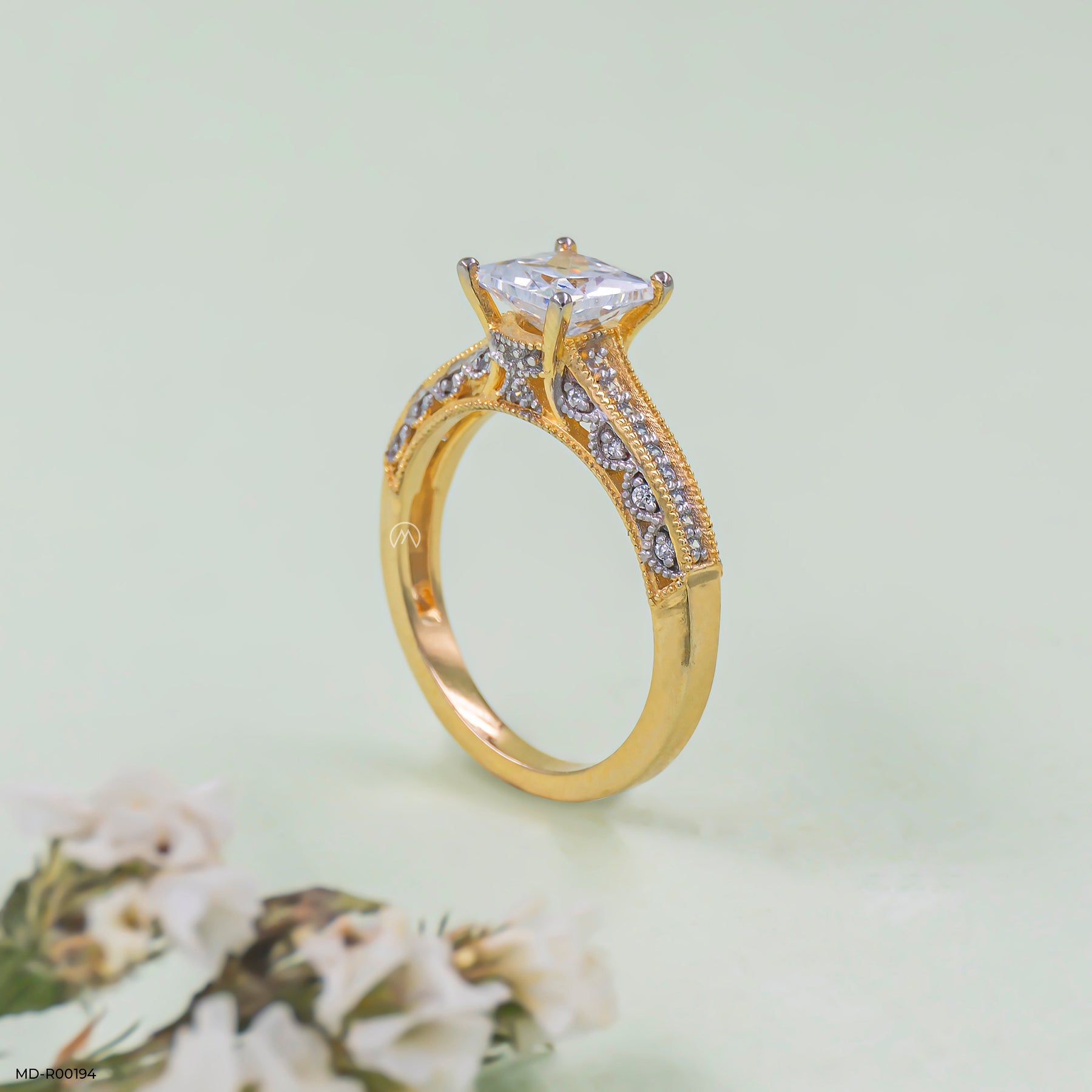 1 Carat Princess Cut Diamond Ring 14K Yellow Gold