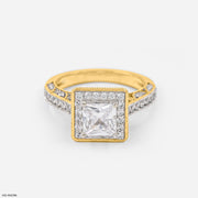 1.5 Carat Princess Cut Halo Ring 14K Yellow Gold