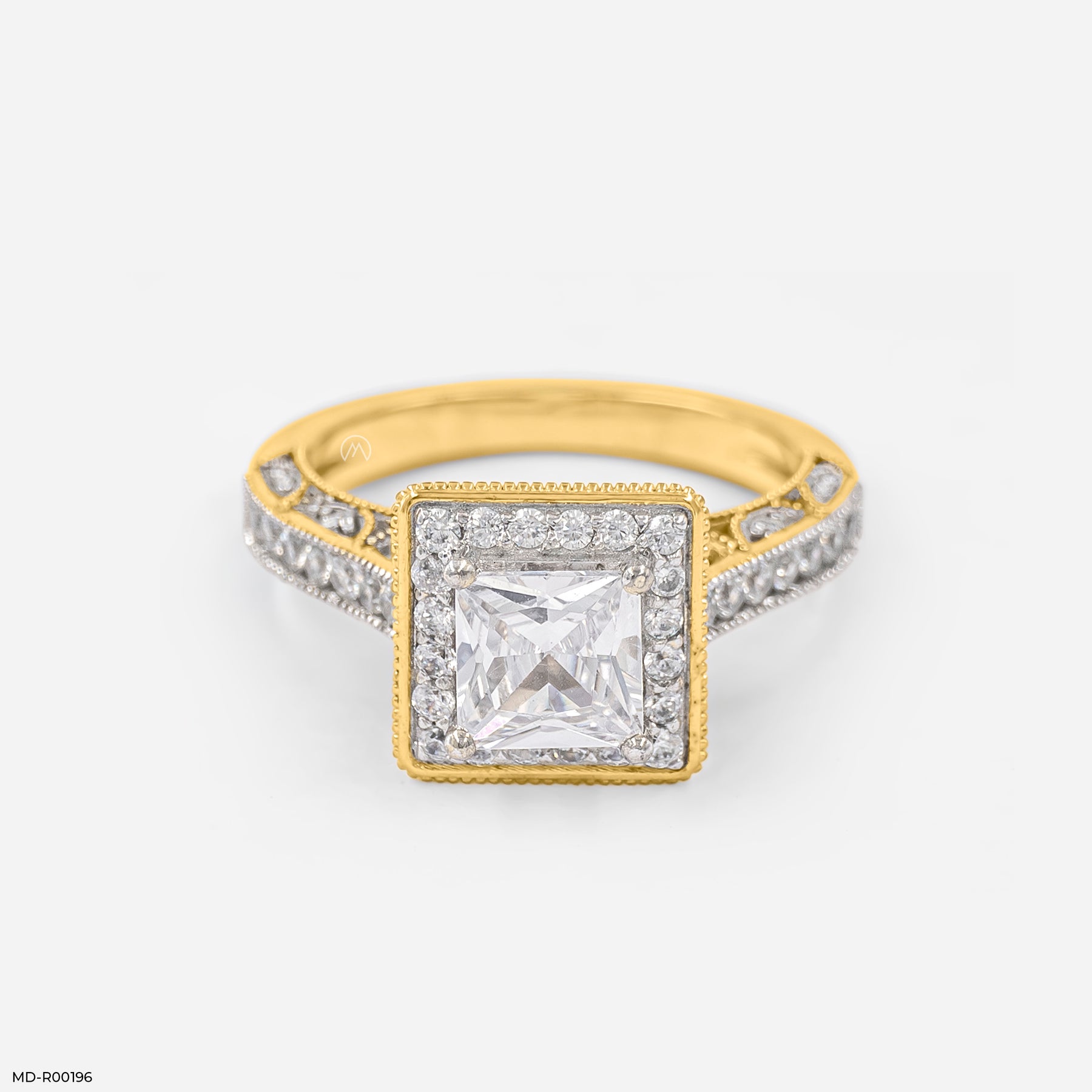 1.5 Carat Princess Cut Halo Ring 18K Yellow Gold