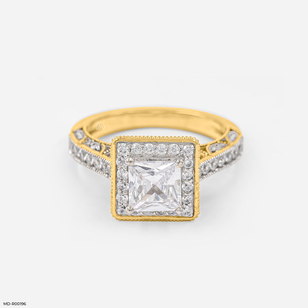 Fashion Halo Diamond Rings 18K Yellow Gold
