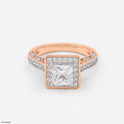1.5 Carat Princess Cut Halo Ring 14K Rose Gold
