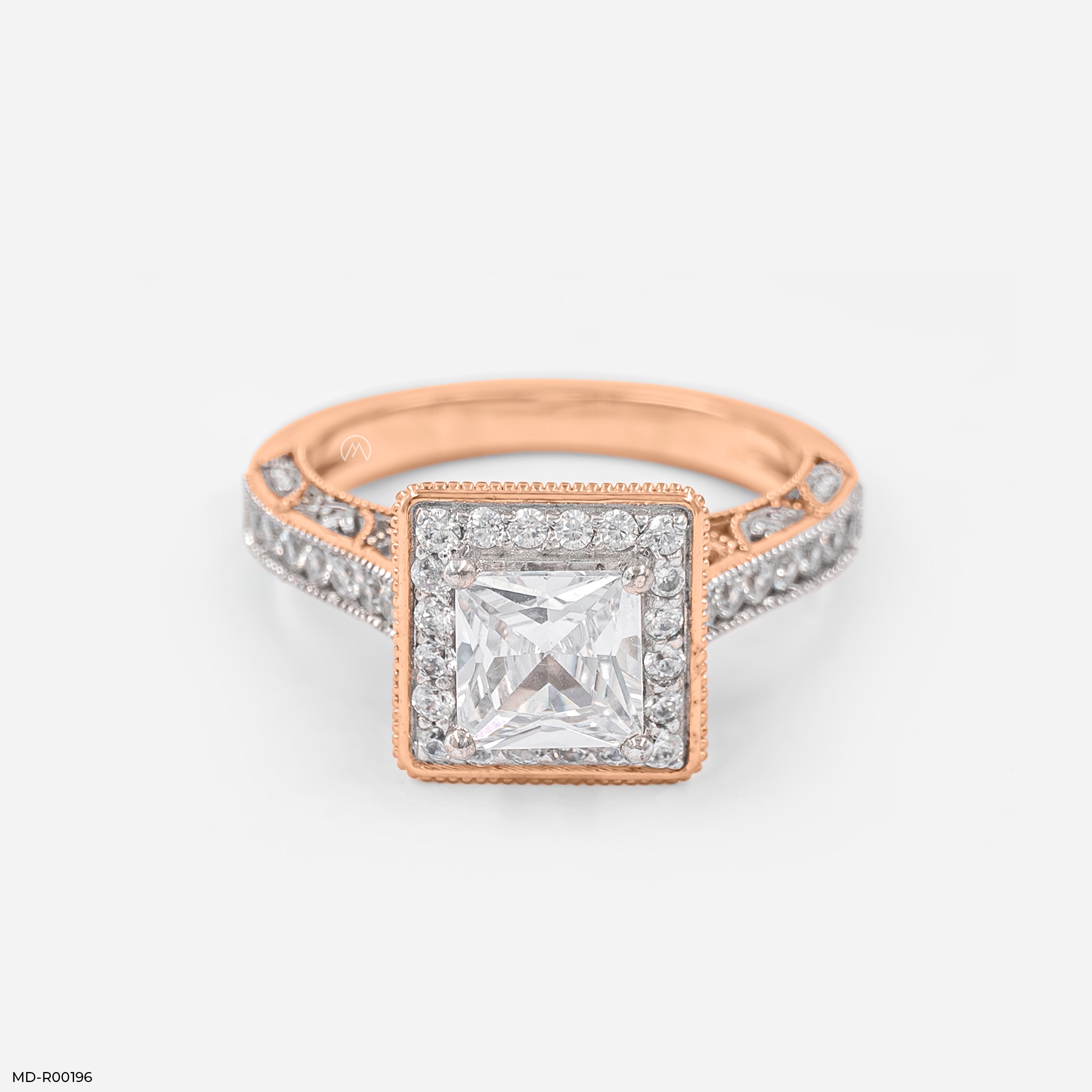 1.5 Carat Princess Cut Halo Ring 14K Rose Gold