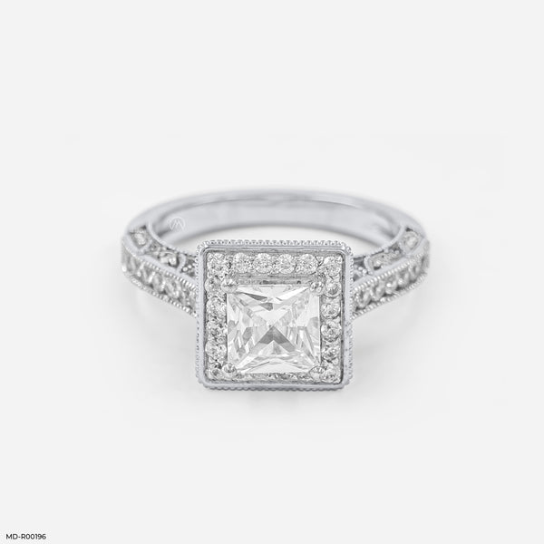 Fashion Halo Diamond Rings 14K White Gold