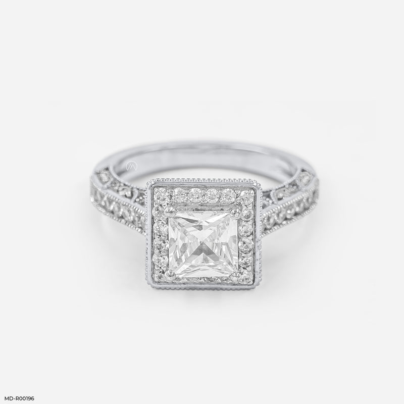 Fashion Halo Diamond Rings 18K White Gold