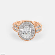 1.5 Carat Oval Solitaire Double Halo Ring 9K Rose Gold