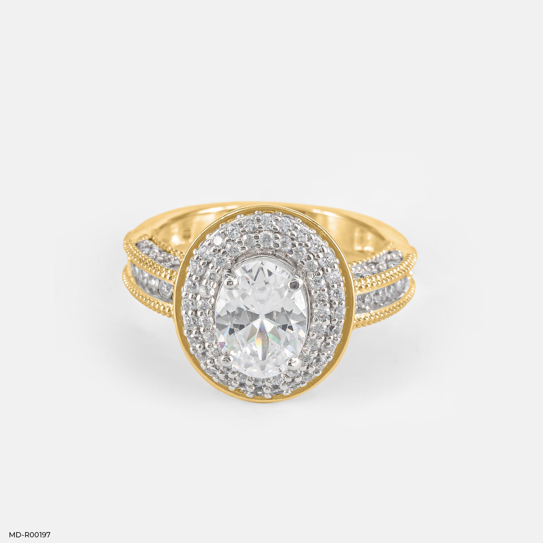 1.5 Carat Oval Solitaire Double Halo Ring 14K Yellow Gold