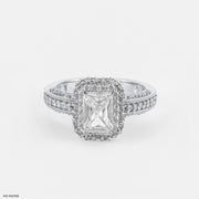 1.5 Carat Emerald Cut Solitaire Double Halo Ring 9K White Gold