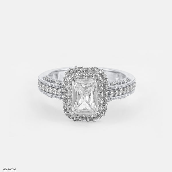 1.5 Carat Emerald Cut Solitaire Double Halo Ring 18K White Gold