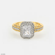 1.5 Carat Emerald Cut Solitaire Double Halo Ring 9K Yellow Gold
