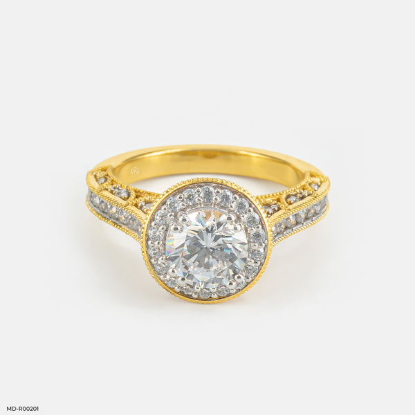 The Round Brilliant Vintage Halo Ring 14K Yellow Gold