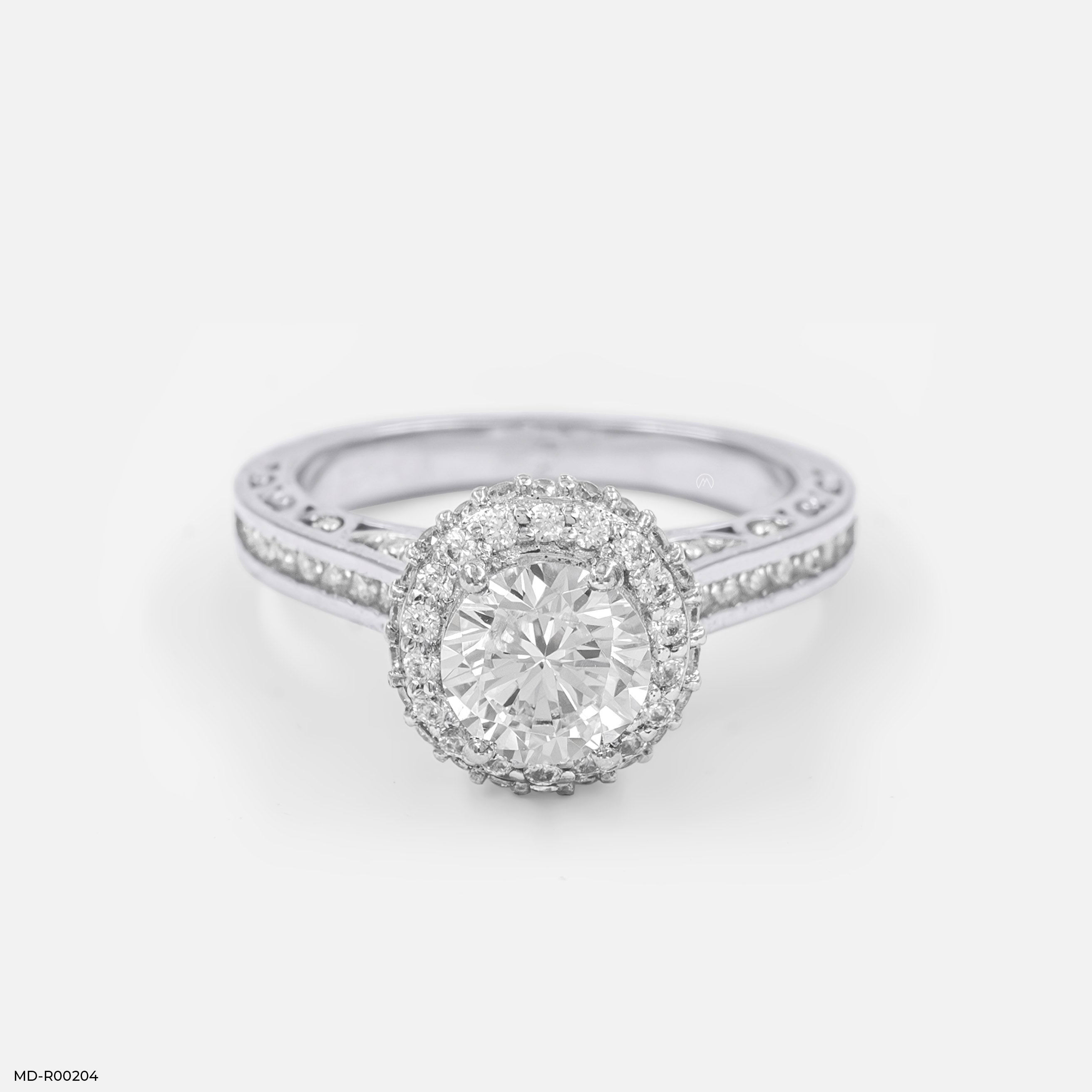1 Carat Round Solitaire Double Halo Ring 14K White Gold