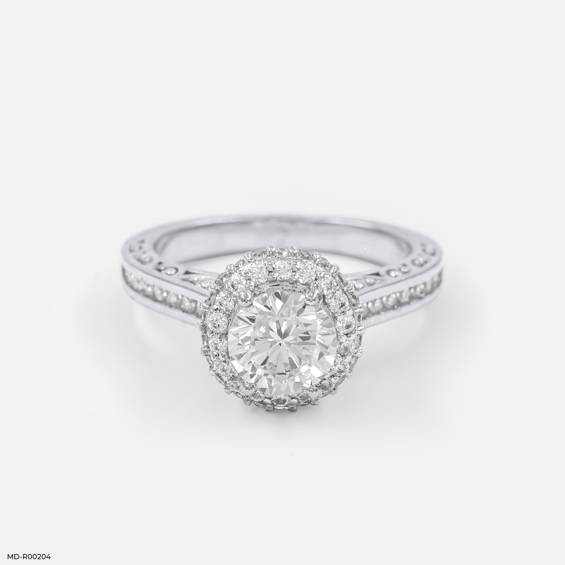 1 Carat Round Solitaire Double Halo Ring 18K White Gold