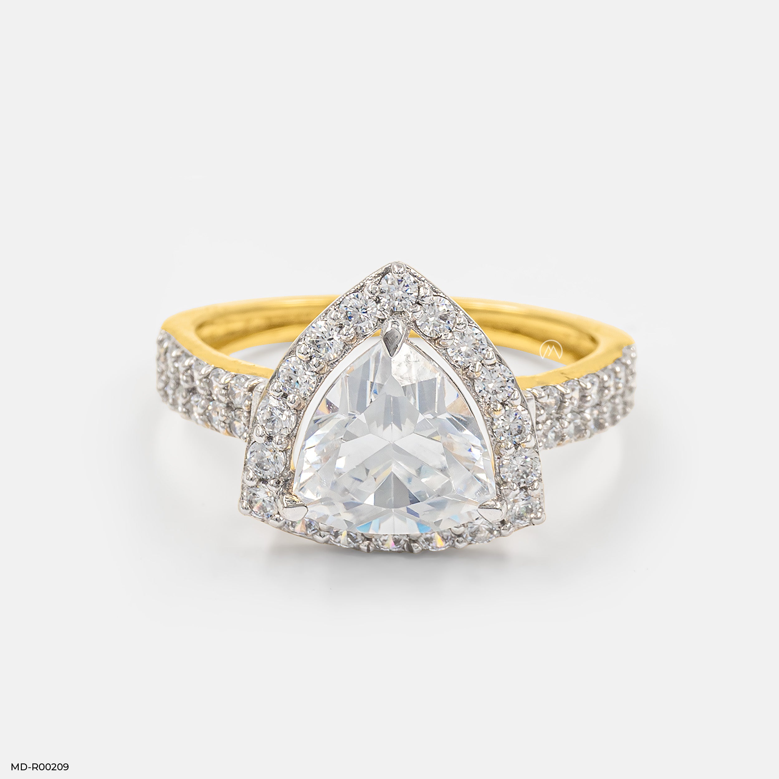 1.5 Carat Triangular Brilliant Cut Halo Ring 9K Yellow Gold