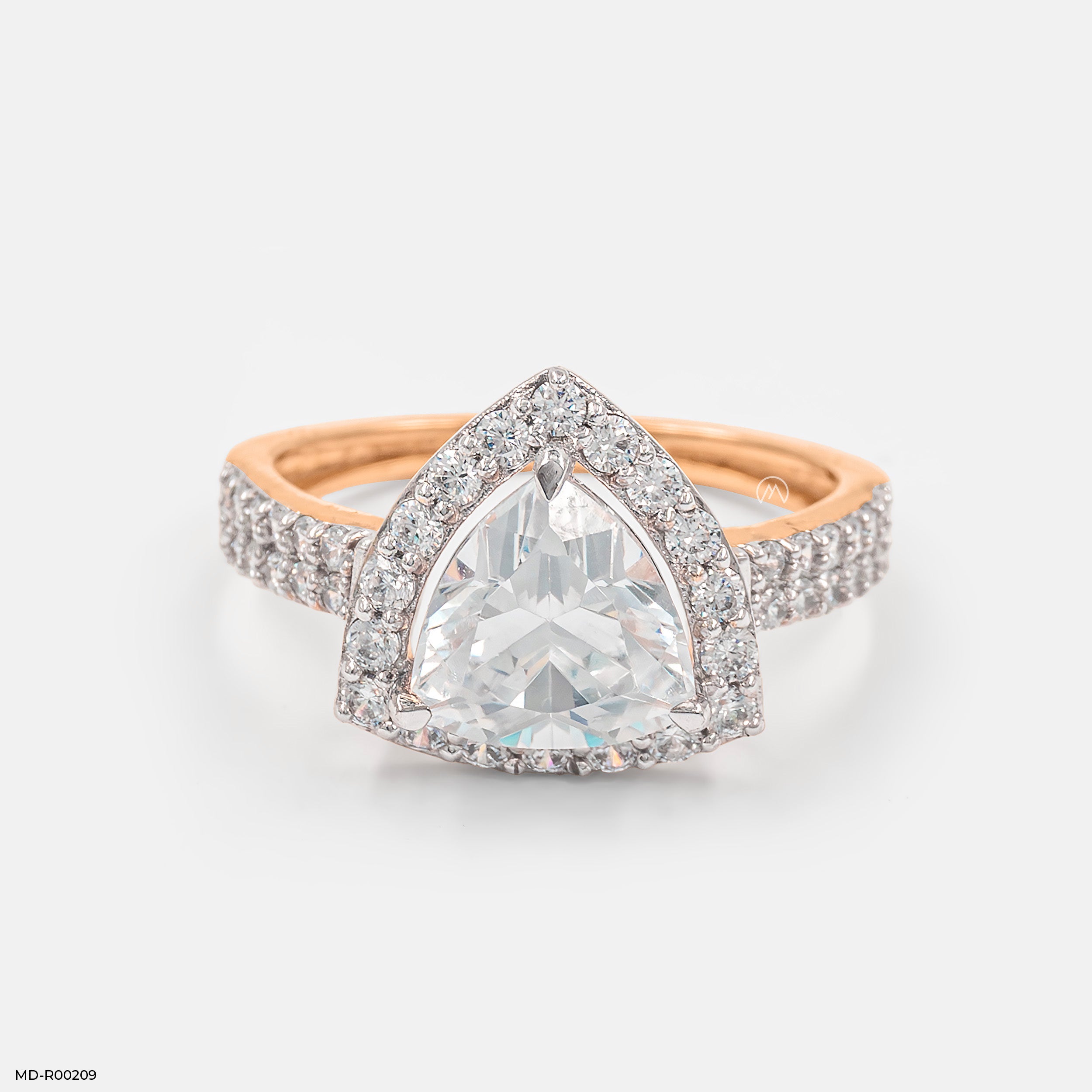 1.5 Carat Triangular Brilliant Cut Halo Ring 9K Rose Gold