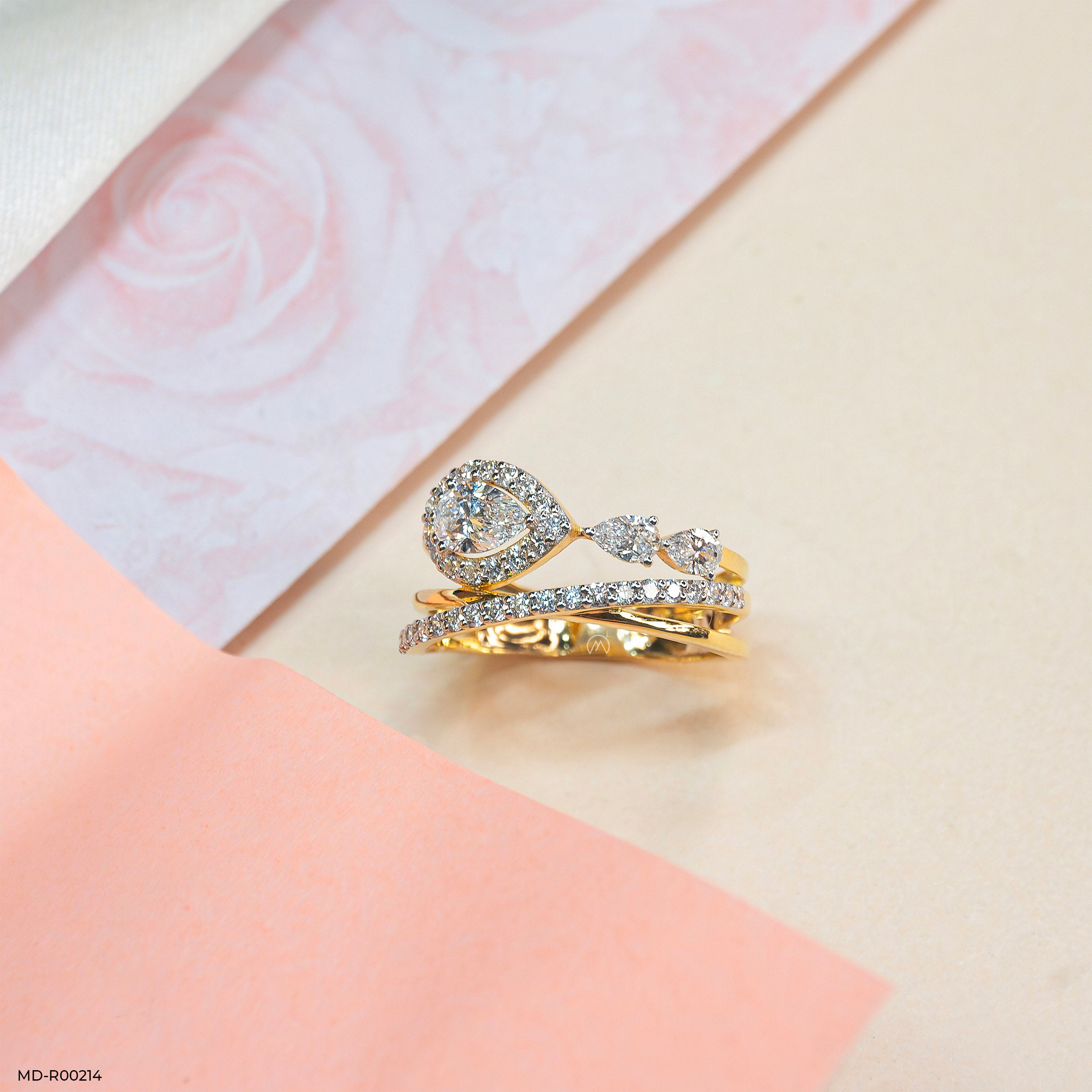 1 Carat Stardust Halo Pear Lab Diamond Solitaire Ring 14K Yellow Gold