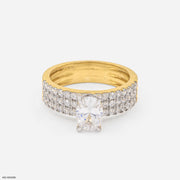 Three-Row Pave Oval Ring 9K Yellow Gold