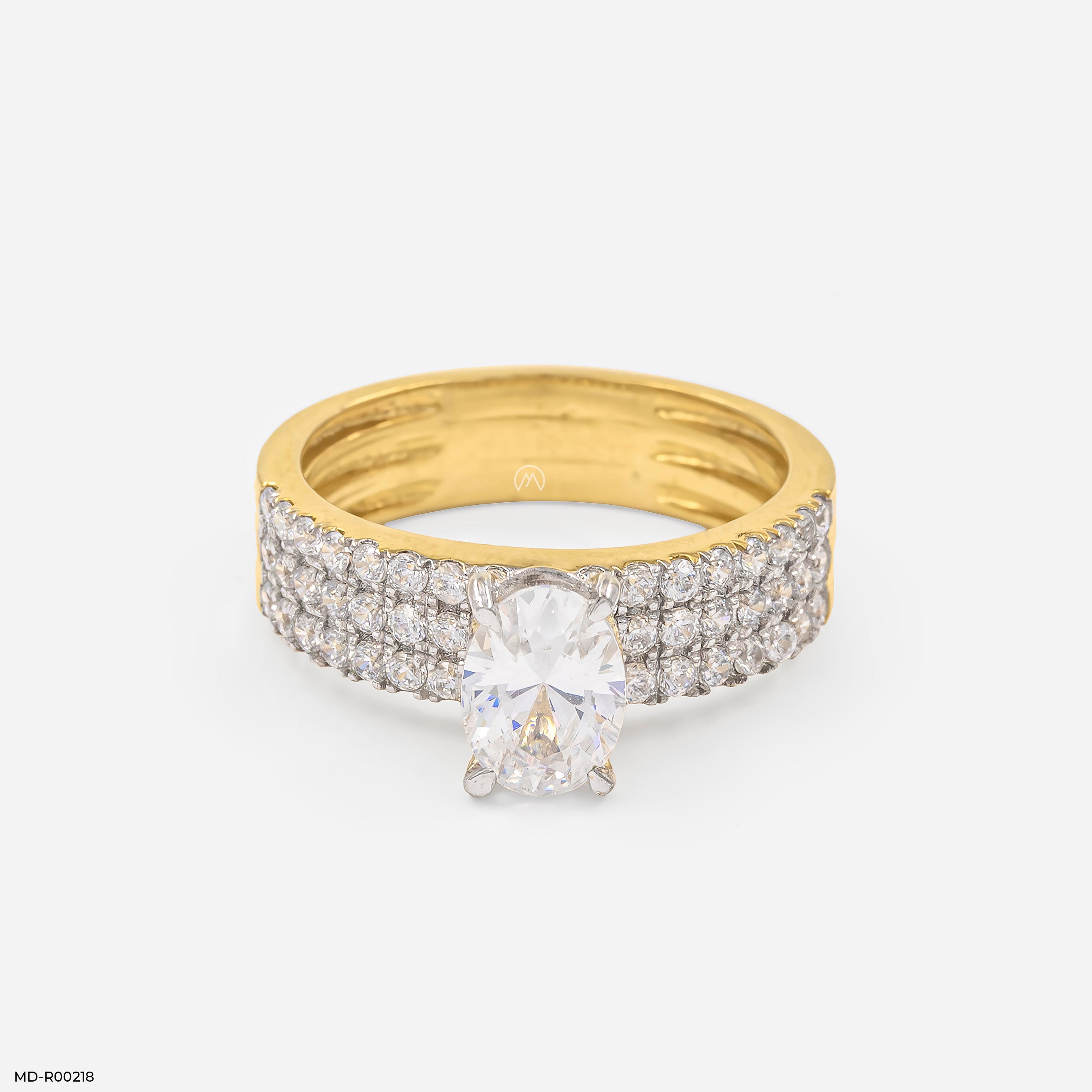 Three-Row Pave Oval Ring 9K Yellow Gold