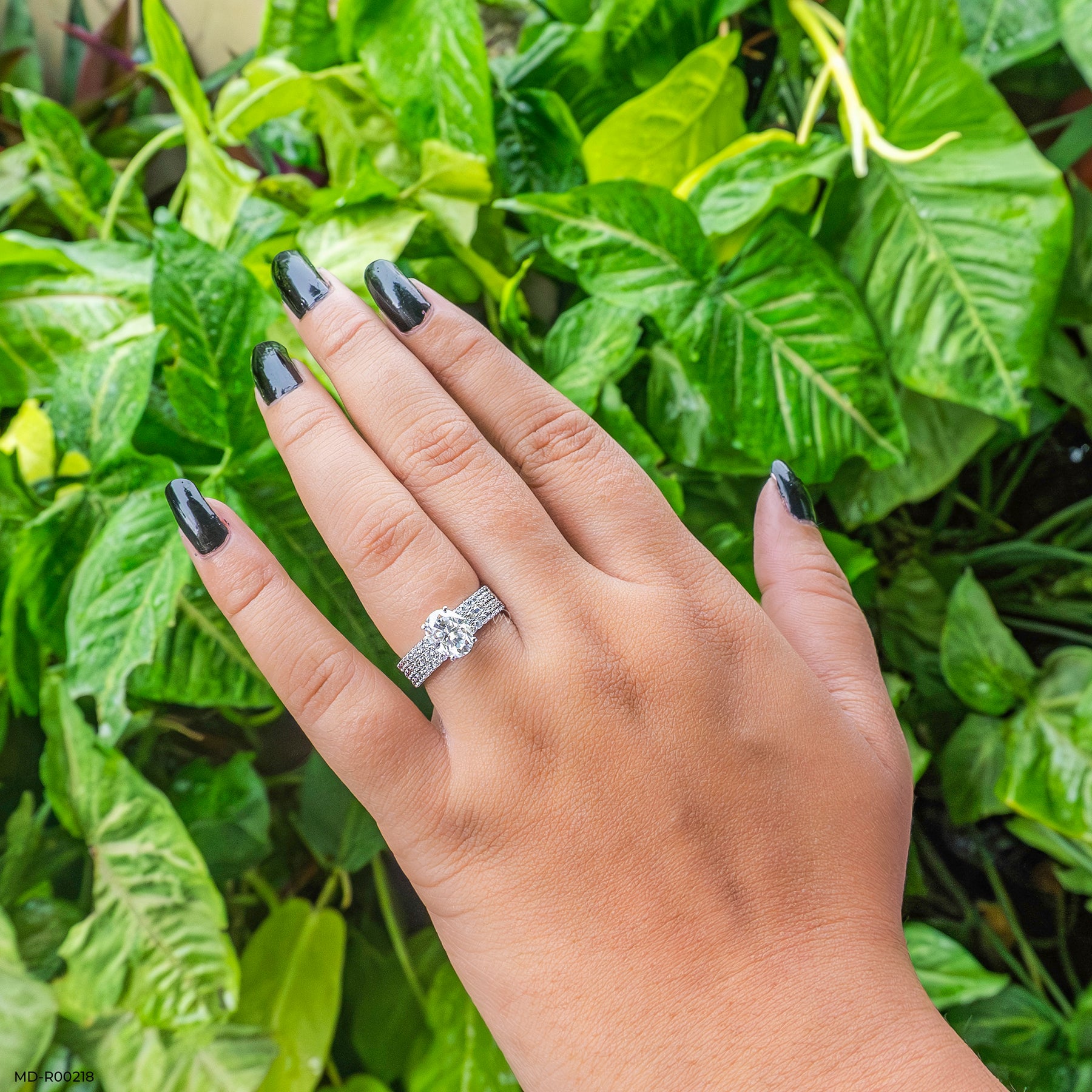 Three-Row Pave Oval Ring 14K Yellow Gold