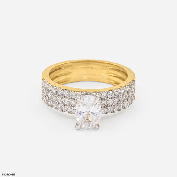 Three-Row Pave Oval Ring 14K Yellow Gold