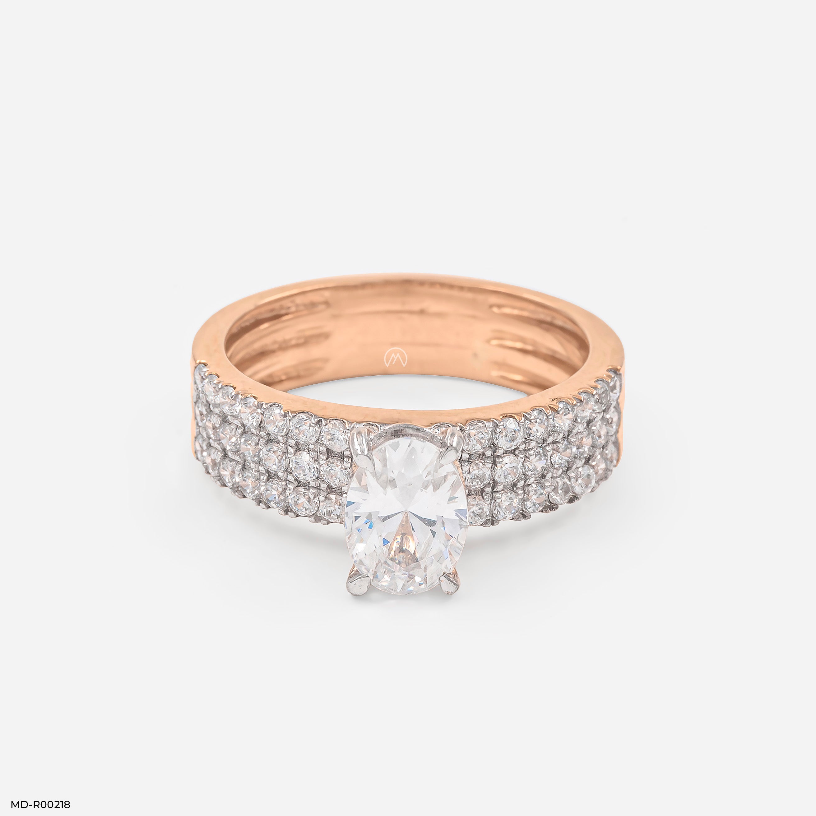 Three-Row Pave Oval Ring 9K Rose Gold
