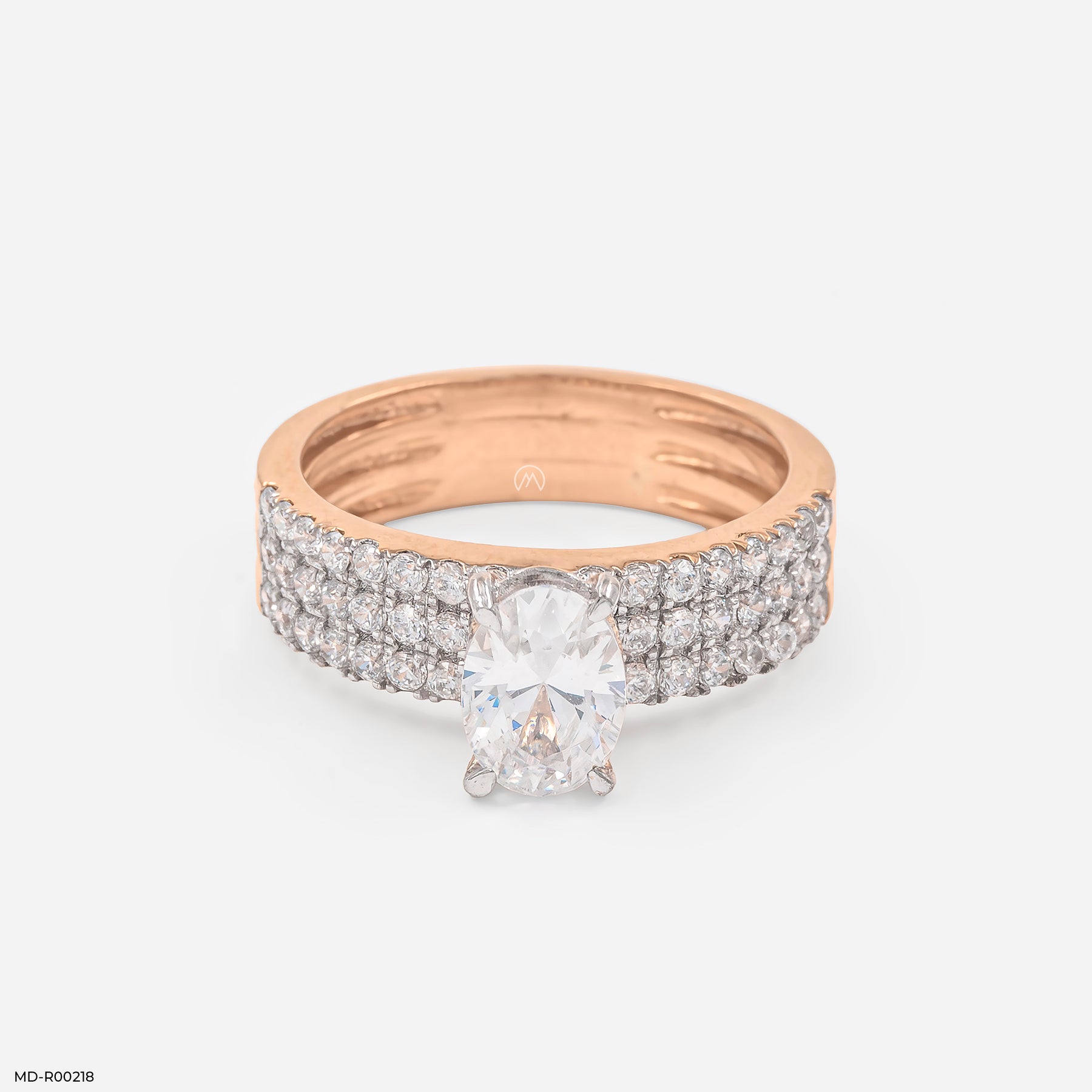 Three-Row Pave Oval Ring 14K Yellow Gold