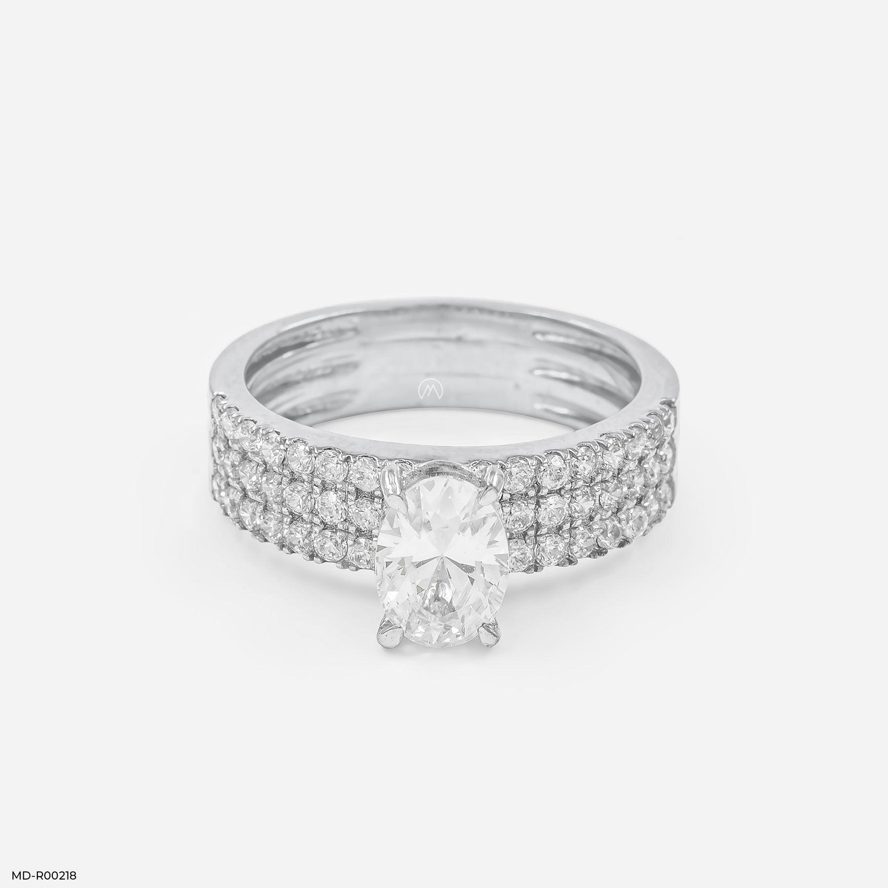 Three-Row Pave Oval Ring 14K Yellow Gold