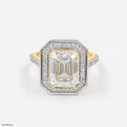 3 Carat Emerald Cut Solitaire Halo Ring 9K Yellow Gold
