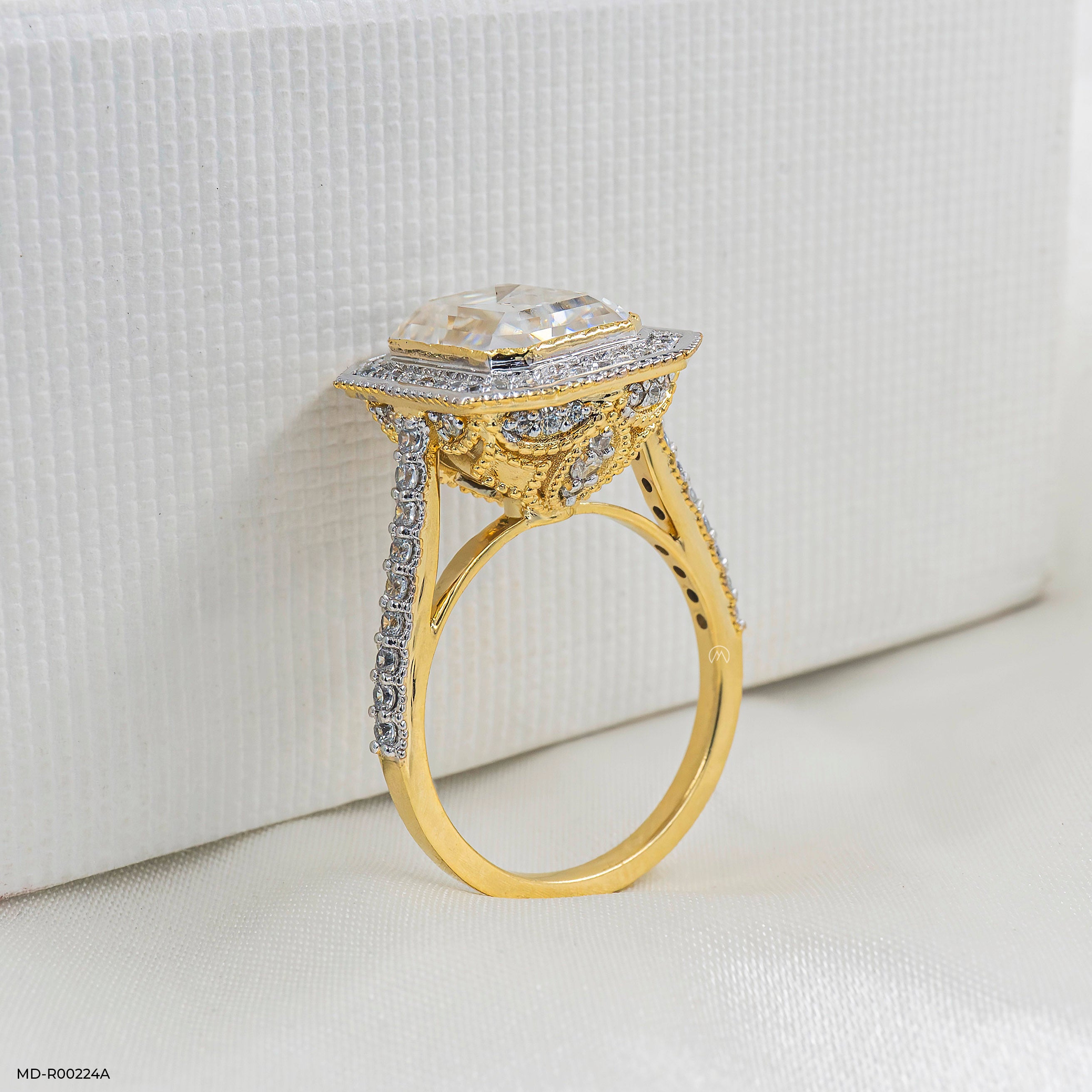 3 Carat Emerald Cut Solitaire Halo Ring 9K Yellow Gold