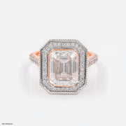 3 Carat Emerald Cut Solitaire Halo Ring 9K Rose Gold