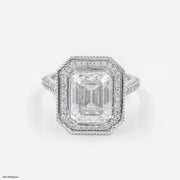 3 Carat Emerald Cut Solitaire Halo Ring 9K White Gold
