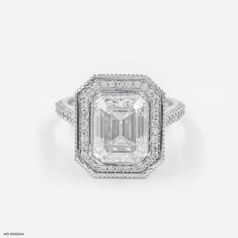 Glowy Emerald Diamond Rings 14K White Gold