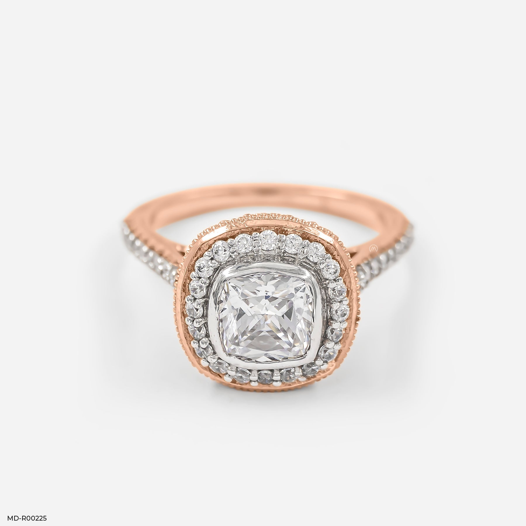 1.5 Carat Cushion Solitaire Halo Ring 9K Rose Gold