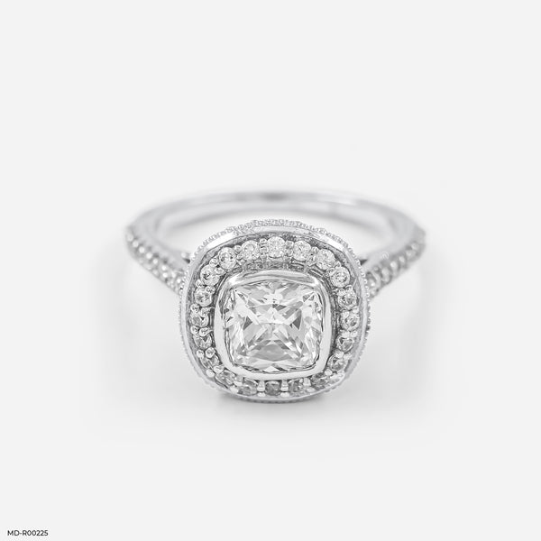 1.5 Carat Cushion Solitaire Halo Ring 18K White Gold