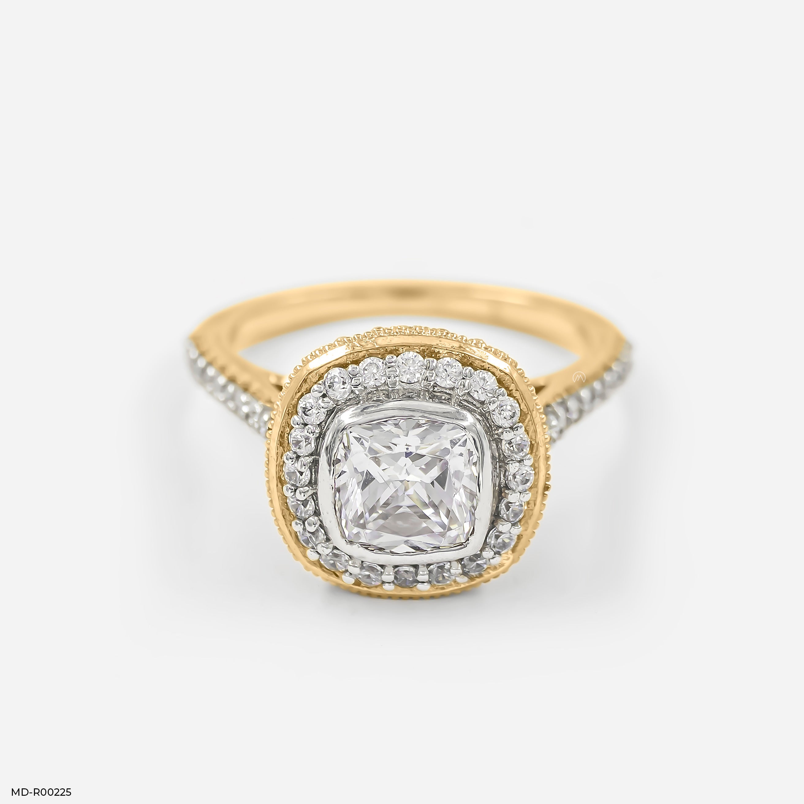 1.5 Carat Cushion Solitaire Halo Ring 14K Yellow Gold