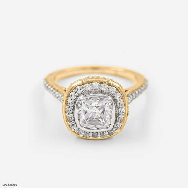 1.5 Carat Cushion Solitaire Halo Ring 14K Yellow Gold