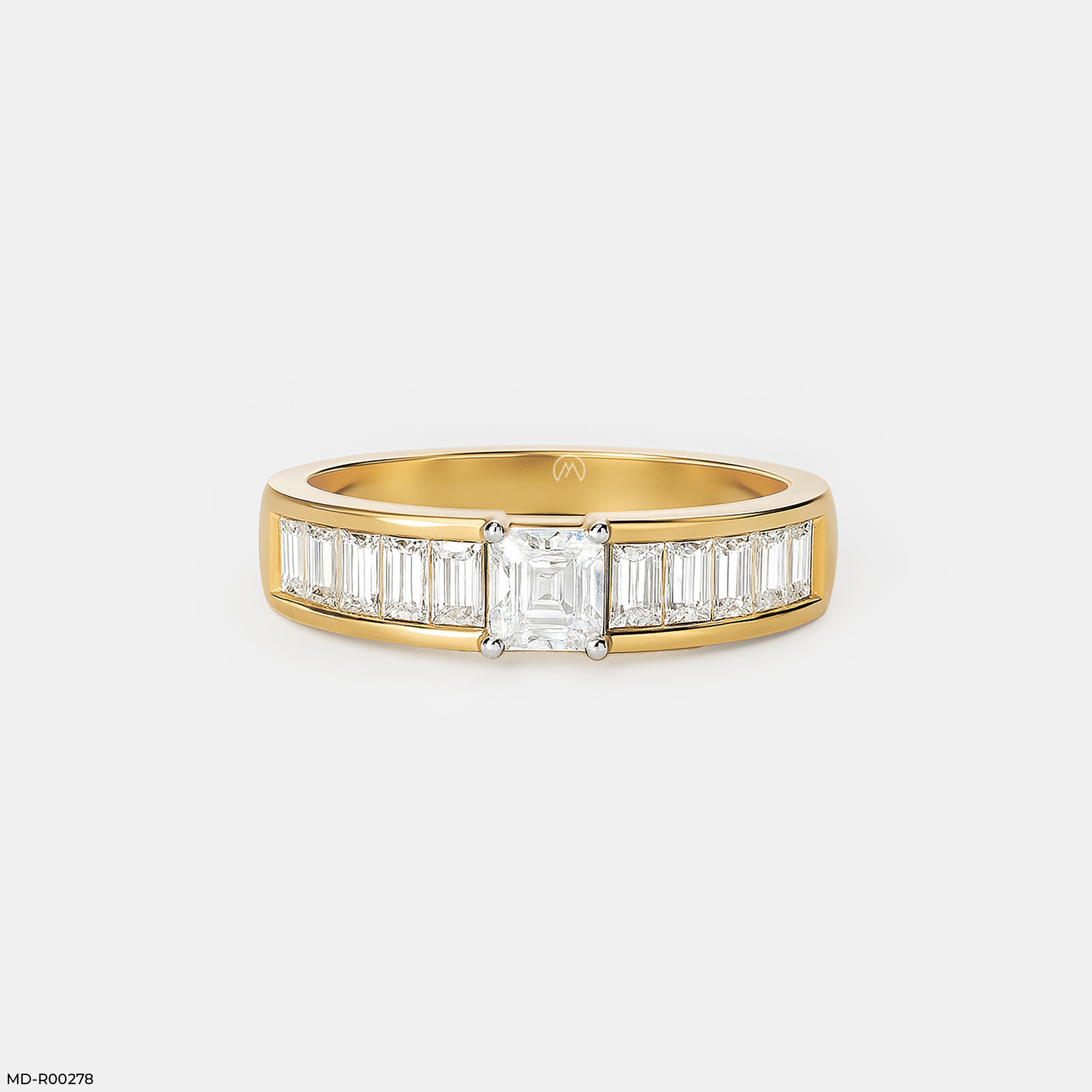 Emerald Cut Diamond Ring 9K Yellow Gold