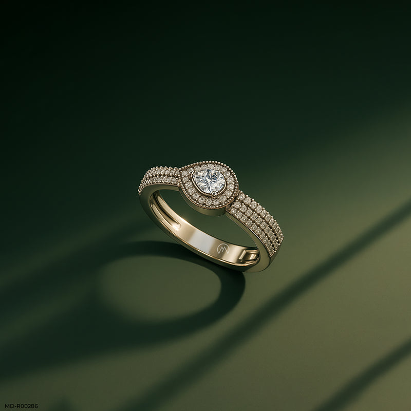 Pear-shaped Diamond Halo Ring 14K Yellow Gold
