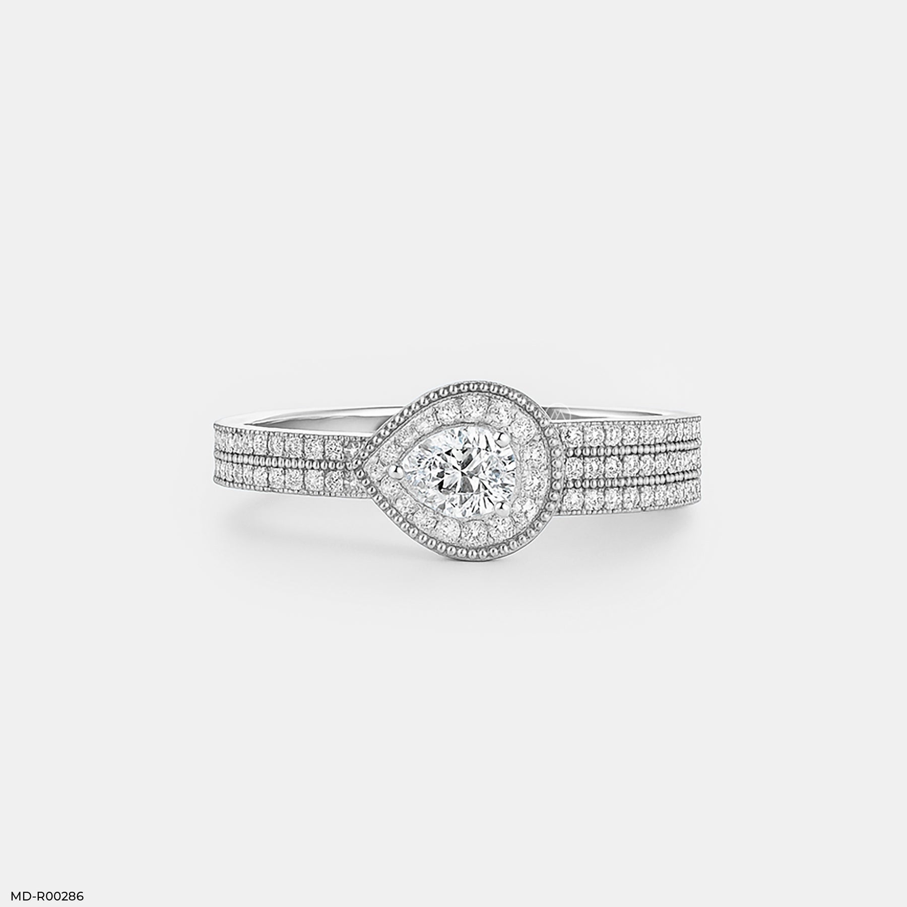 Pear-shaped Diamond Halo Ring 9K White Gold