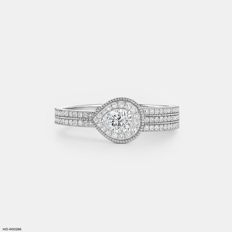 Pear-shaped Diamond Halo Ring 14K Yellow Gold