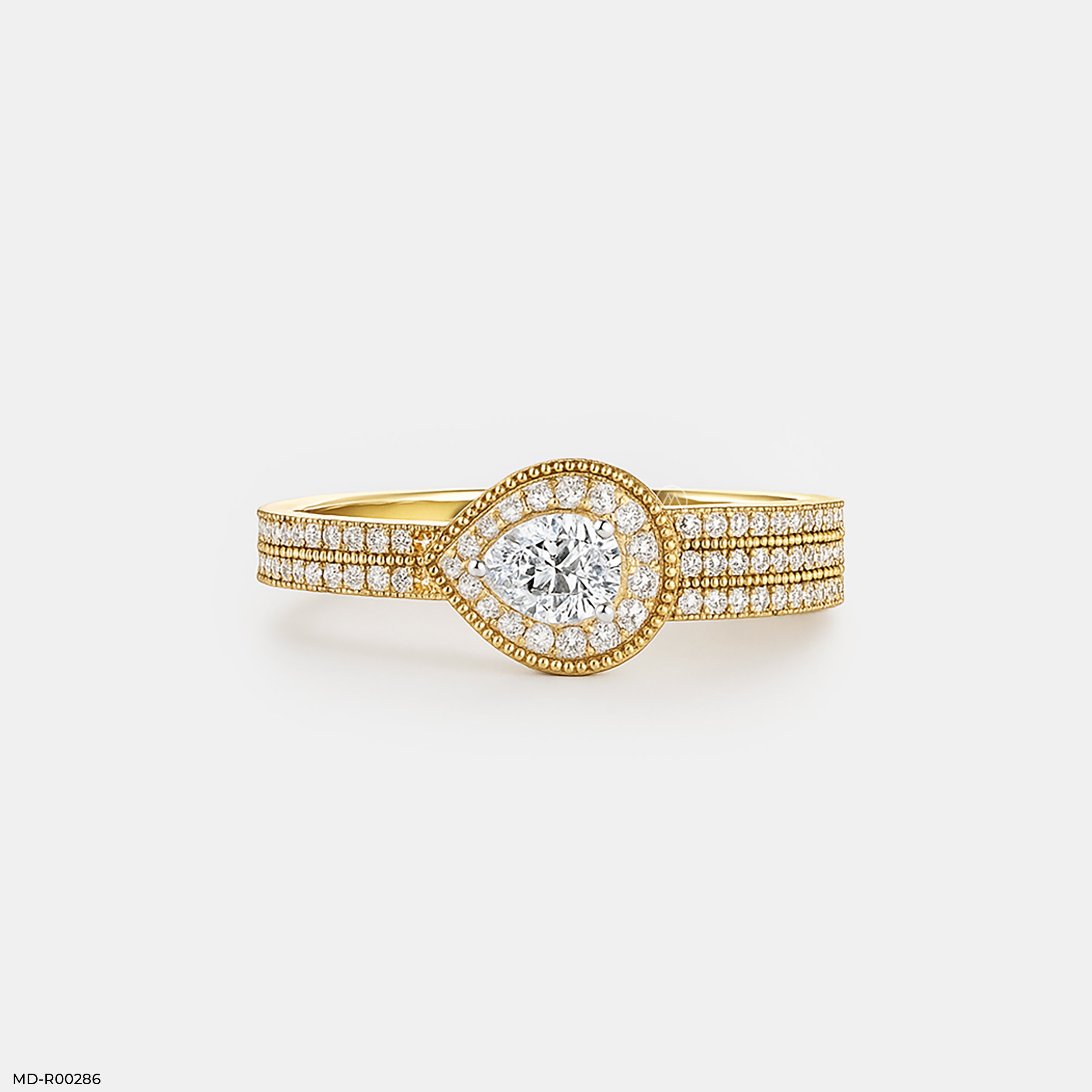 Pear-shaped Diamond Halo Ring 9K Yellow Gold