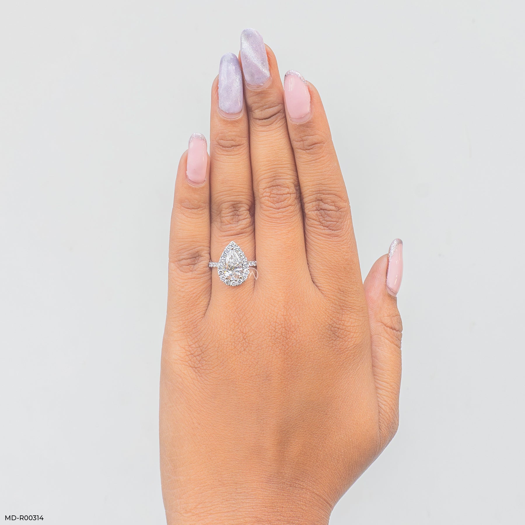 1.5 Carat Pear Solitaire Halo Lab Diamond Ring 14K Rose Gold