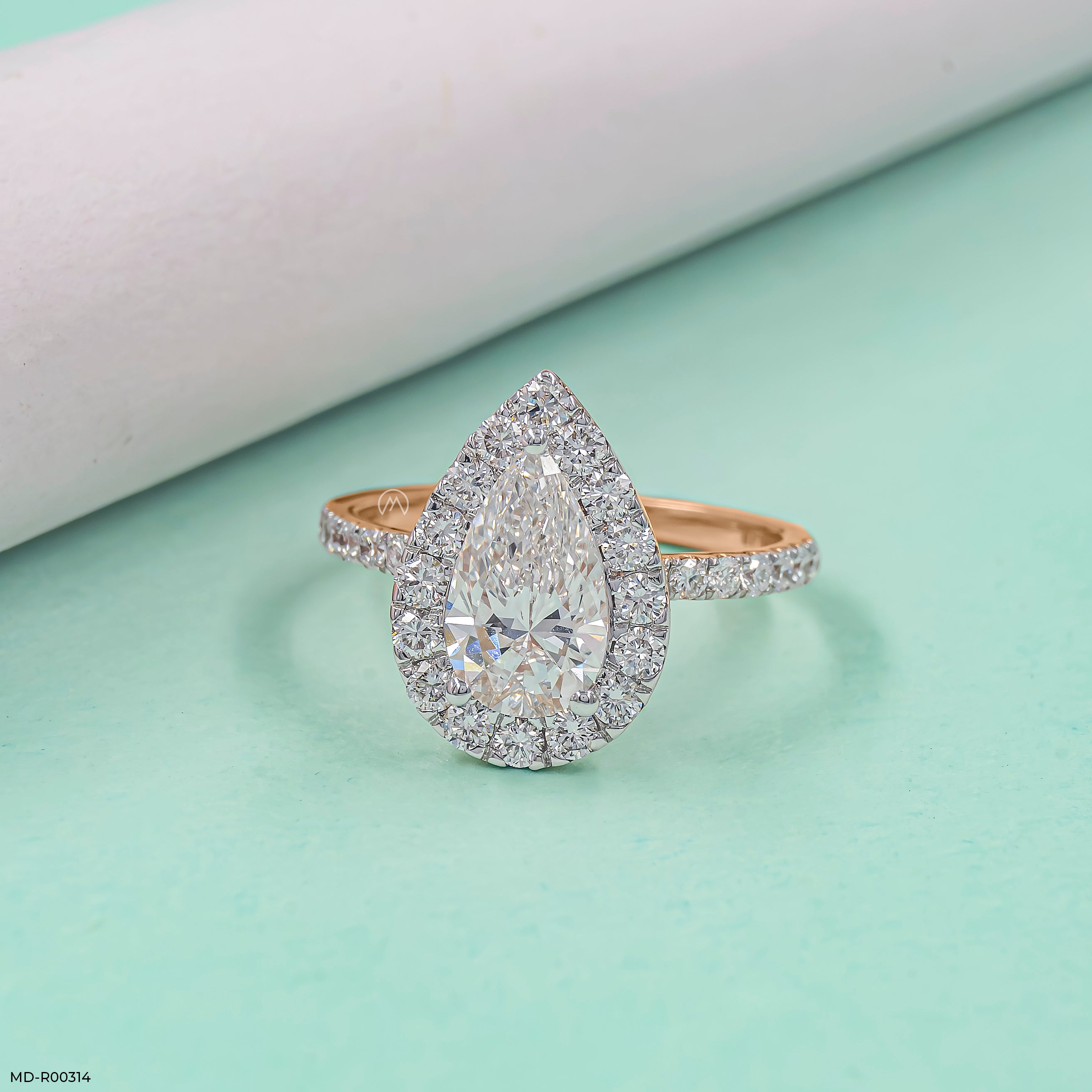 1.5 Carat Pear Solitaire Halo Lab Diamond Ring