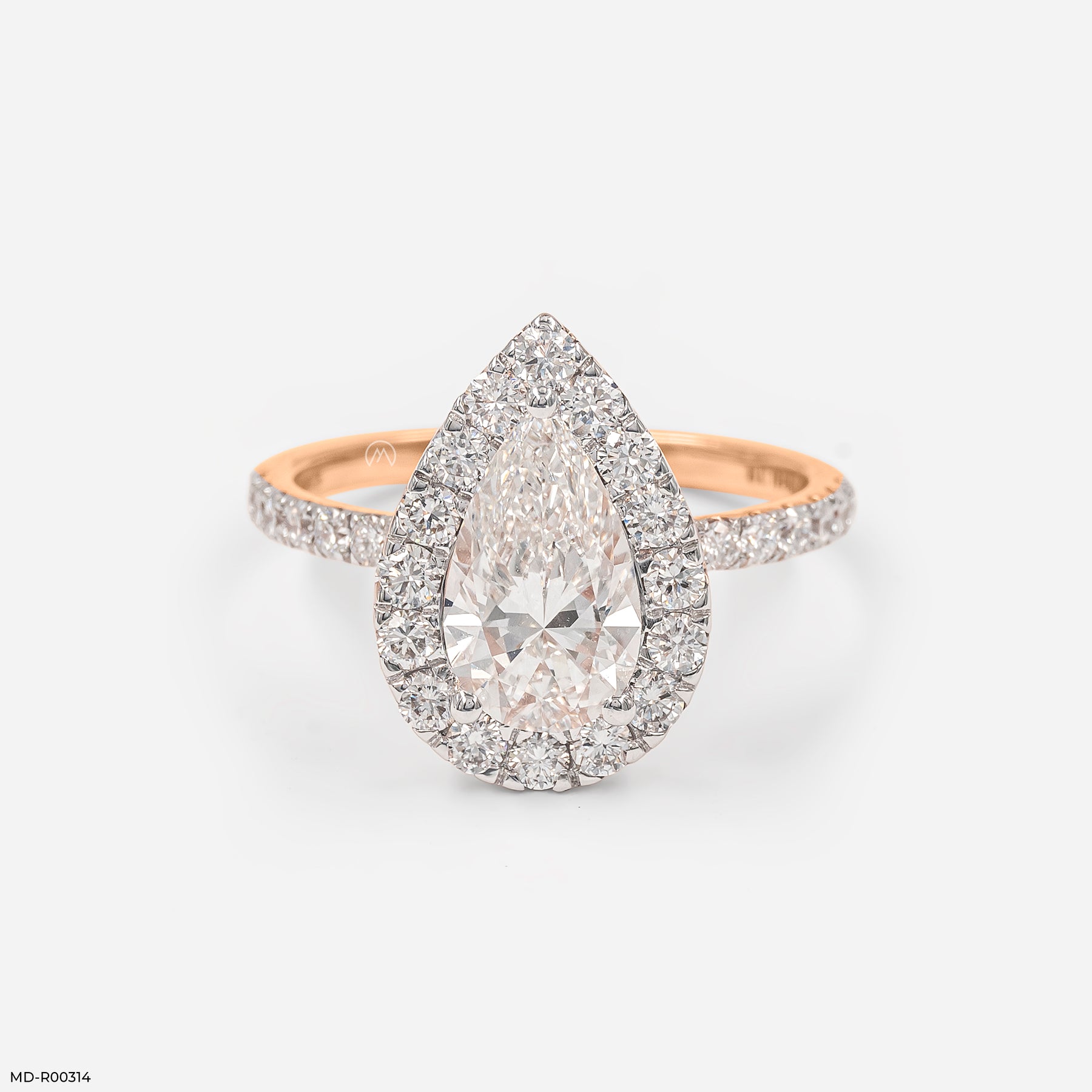 1.5 Carat Pear Solitaire Halo Lab Diamond Ring 14K Rose Gold