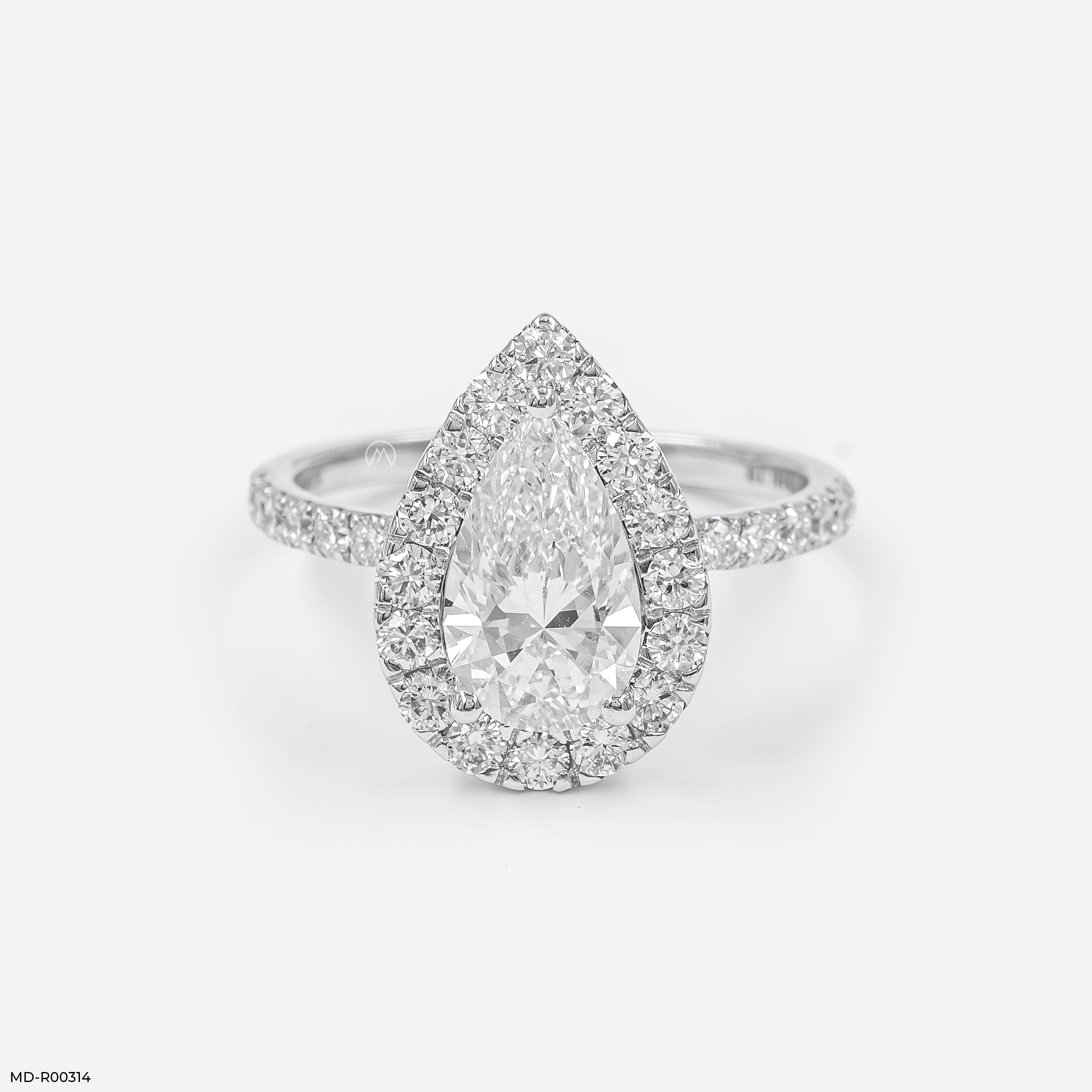 1.5 Carat Pear Solitaire Halo Lab Diamond Ring