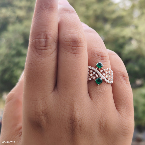 Criss Cross Green Stone Lab Diamond Ring 14K White Gold