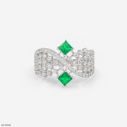 0.5 Carat Criss Cross Green Stone Lab Diamond Ring 14K White Gold
